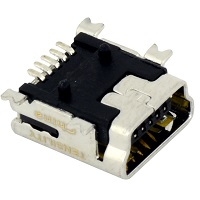 Tensility 54-00021, Connector, USB mini B Jack, SMT mount, 90°